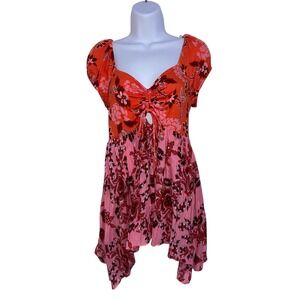 Free People La Bamba Babydoll Top in Hawaiian Sunset Combo Free Tie Front Size M